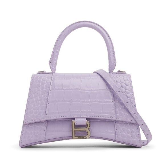 NWT Balenciaga Hourglass Small Top Handle Bag Lilac Croc Embossed Leather - Picture 1 of 11